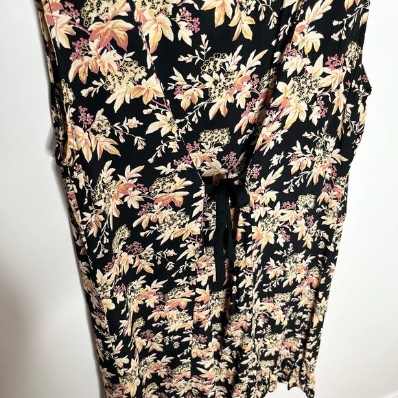 Vintage April Cornell Women Midi Dress Medium Black Floral Tie Back Button Front - Picture 8 of 9